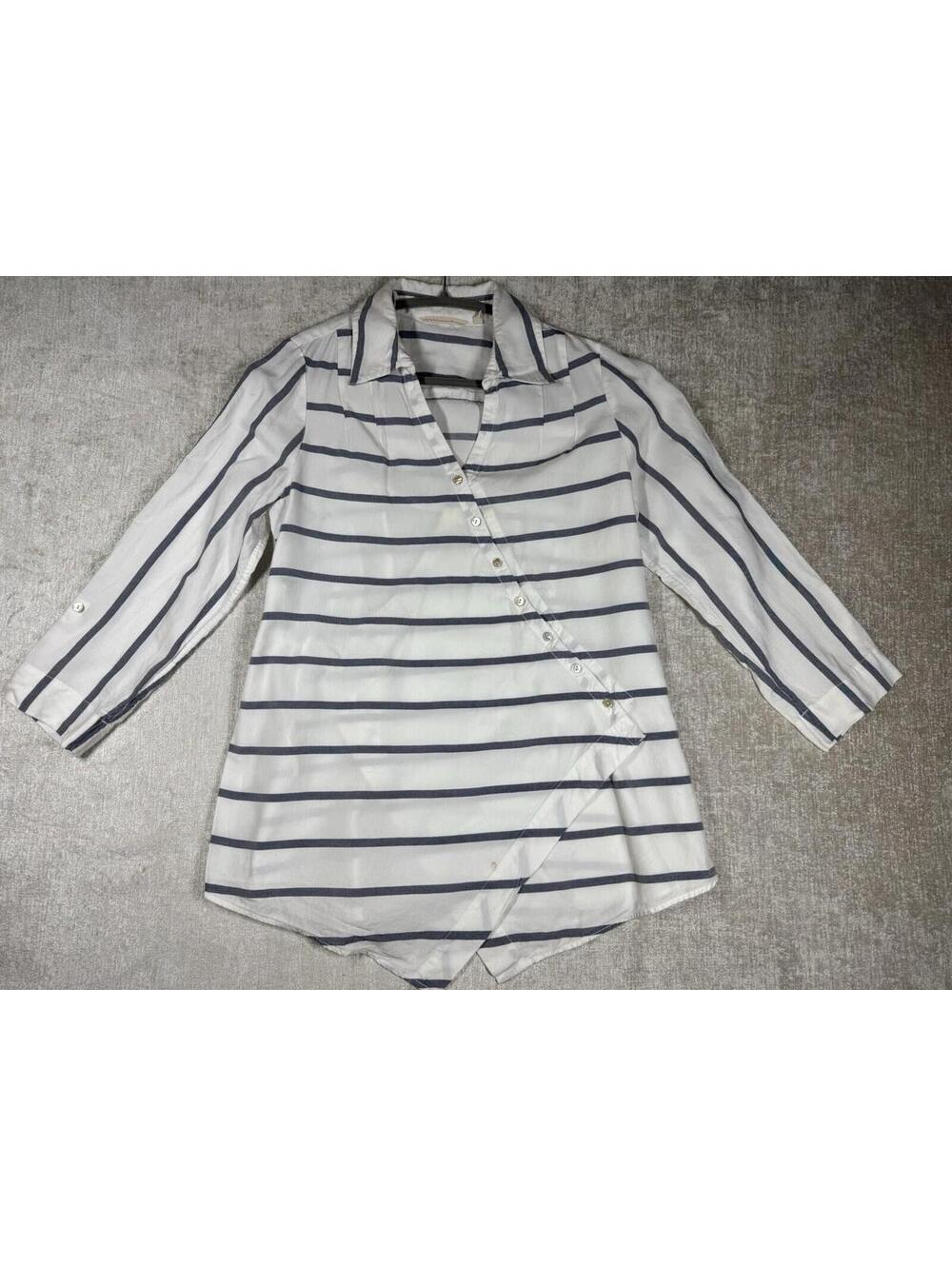 SOFT SURROUNDINGS Tunic Top Women Large Striped‎ Asymmetrical Tencel Roll Tab